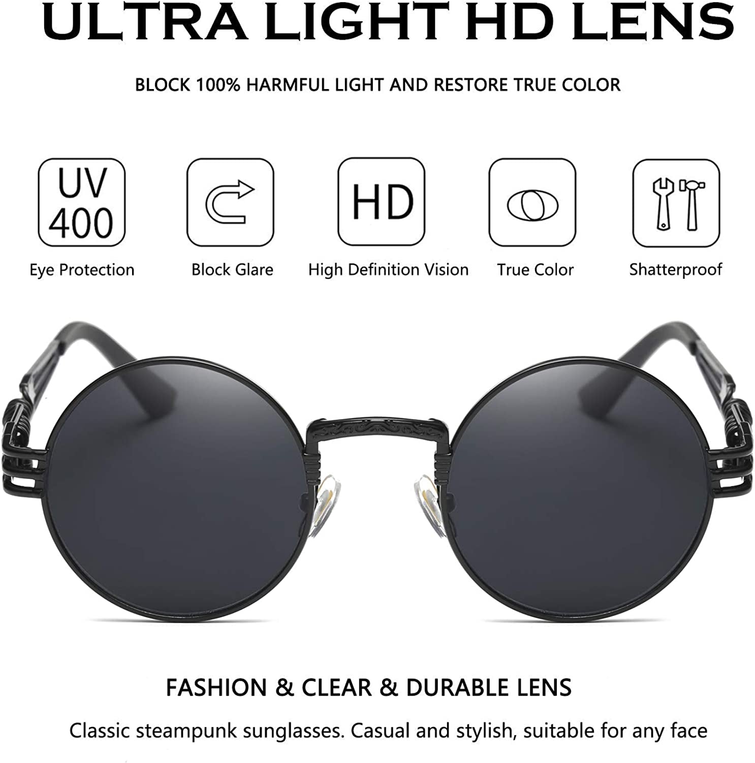 Steampunk round Sunglasses Metal Frame Circle Shades