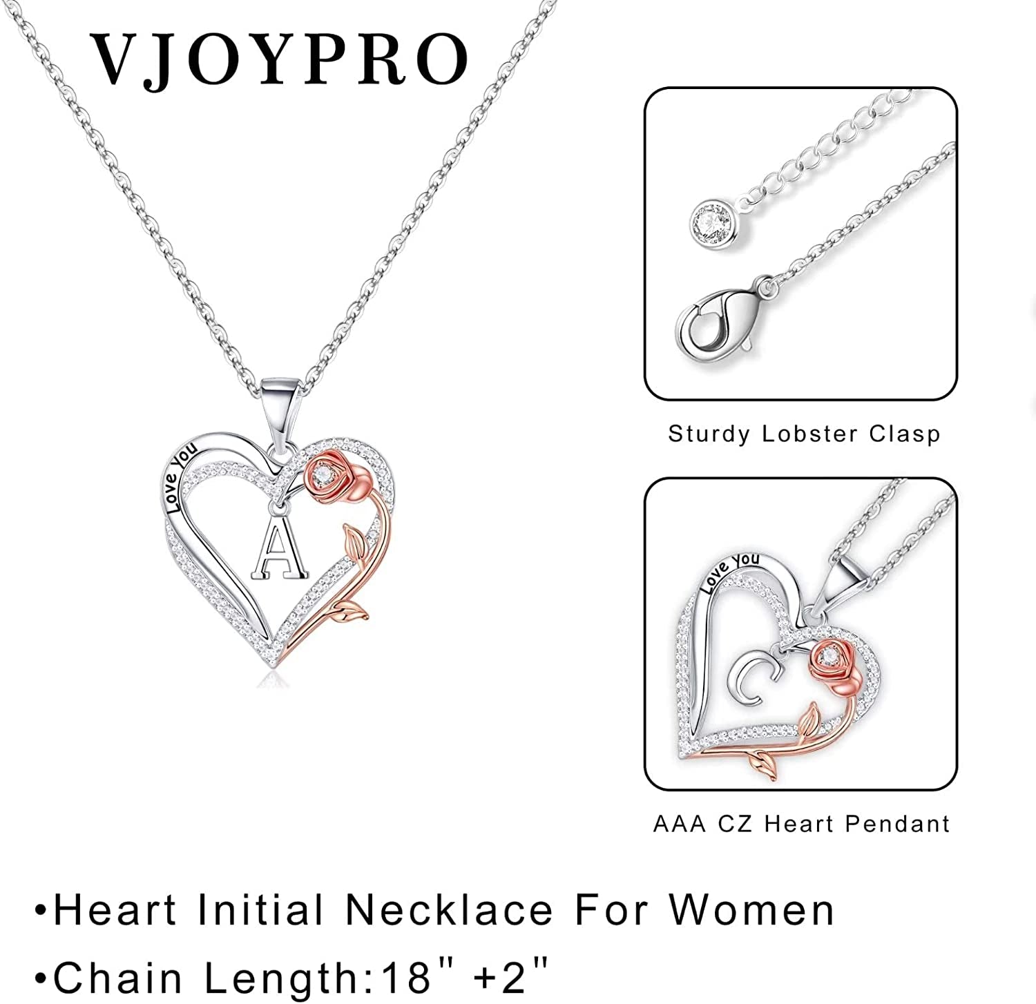 Valentines Day Gifts for Her Women Girls, I Love You Gifts Rose Heart Initial Necklace Birthday Valentines Jewelry Gifts for Women Teen Girl Her Girlfriend Wife Mom Daughter