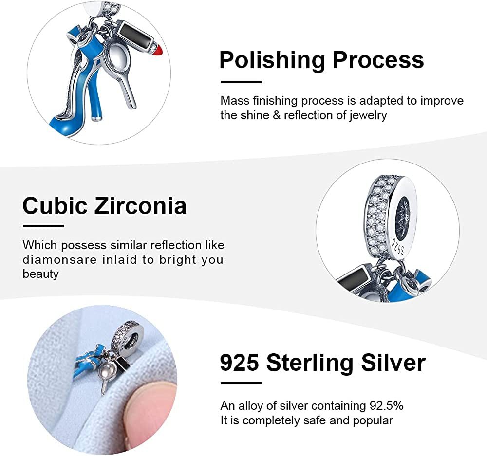 High-Heeled Shoes Charm Fit Pandora Charms Bracelet ，925 Sterling Silver Fashion Personality Charms Bead Charms with Crystal Pendant for Women Bracelet&Necklace