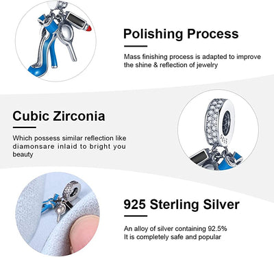 High-Heeled Shoes Charm Fit Pandora Charms Bracelet ，925 Sterling Silver Fashion Personality Charms Bead Charms with Crystal Pendant for Women Bracelet&Necklace
