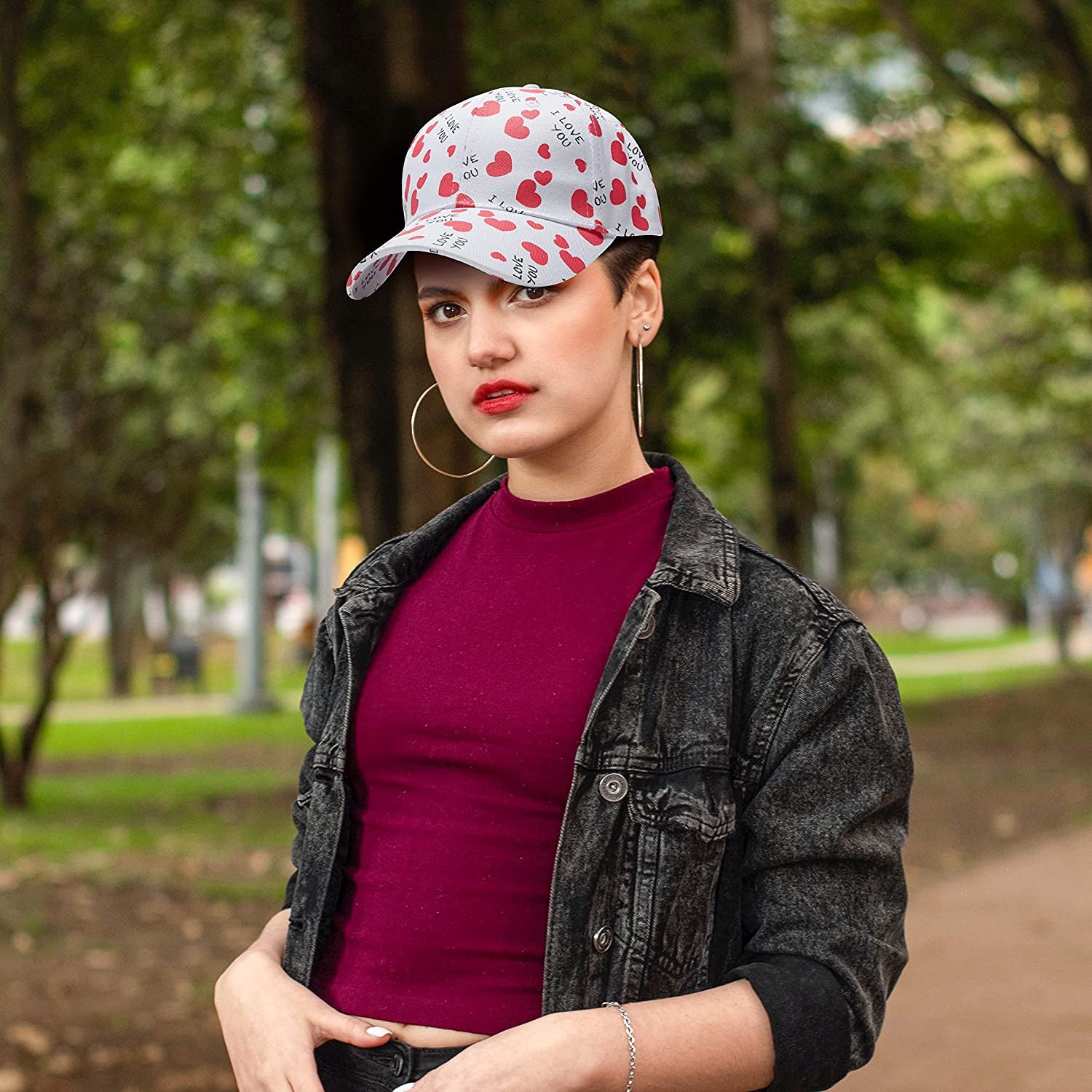 Valentine'S Day Baseball Cap, Unisex Heart Print Cotton Men Women Hat Adjustable for Valentines Day Gifts