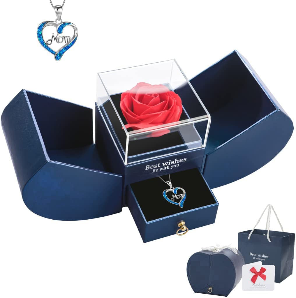 Gift Set for Women Preserved Rose with I Love You Necklace, Gift for Mother Girlfriend Daughter on Christmas Birthday Mother'S Day Anniversary and Valentine'S Day Gift