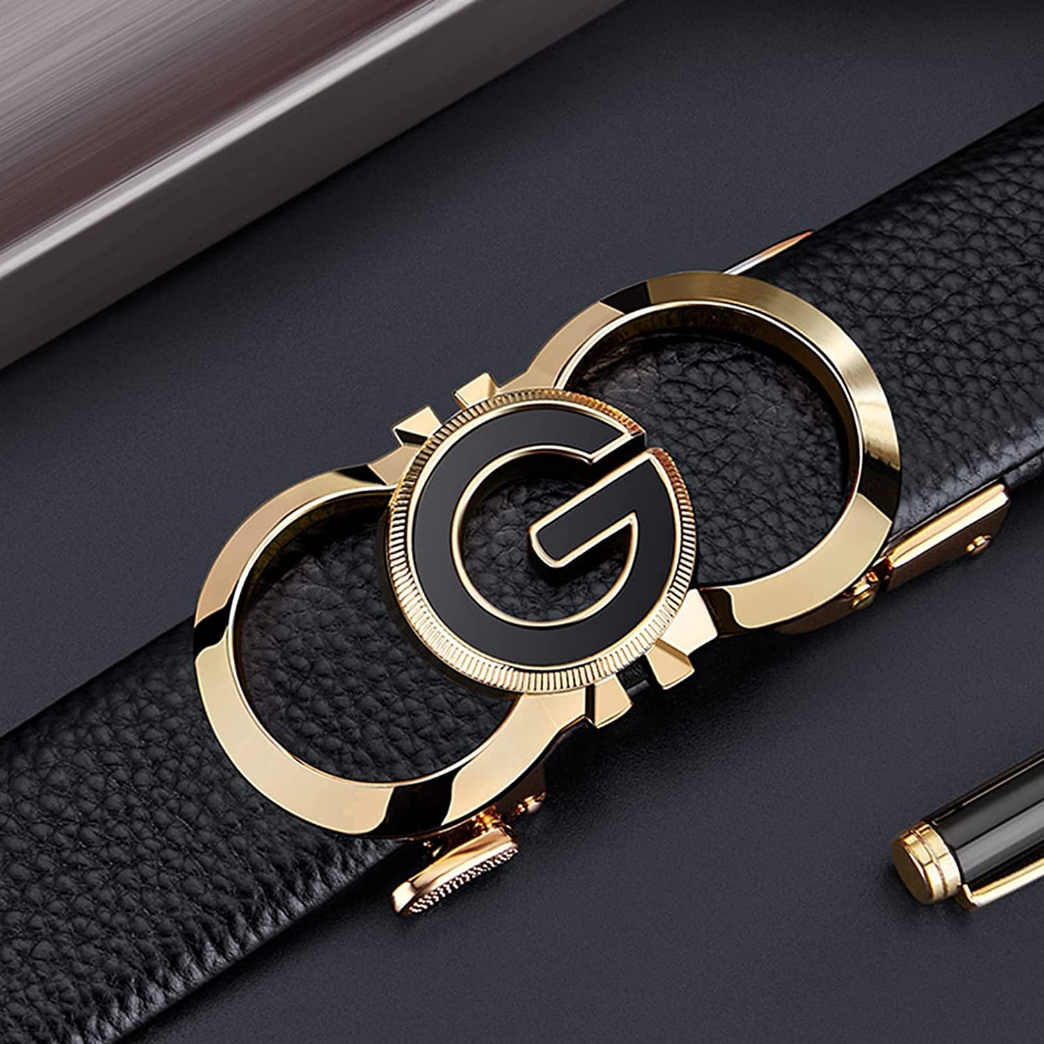 Leather Ratchet Belts for Men Automatic Buckle Casual Work Dress Belt with Gift Box