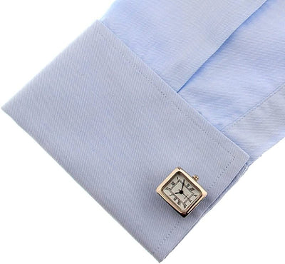 Real Working Watch Pair Cufflinks in a Presentation Gift Box & Polishing Cloth