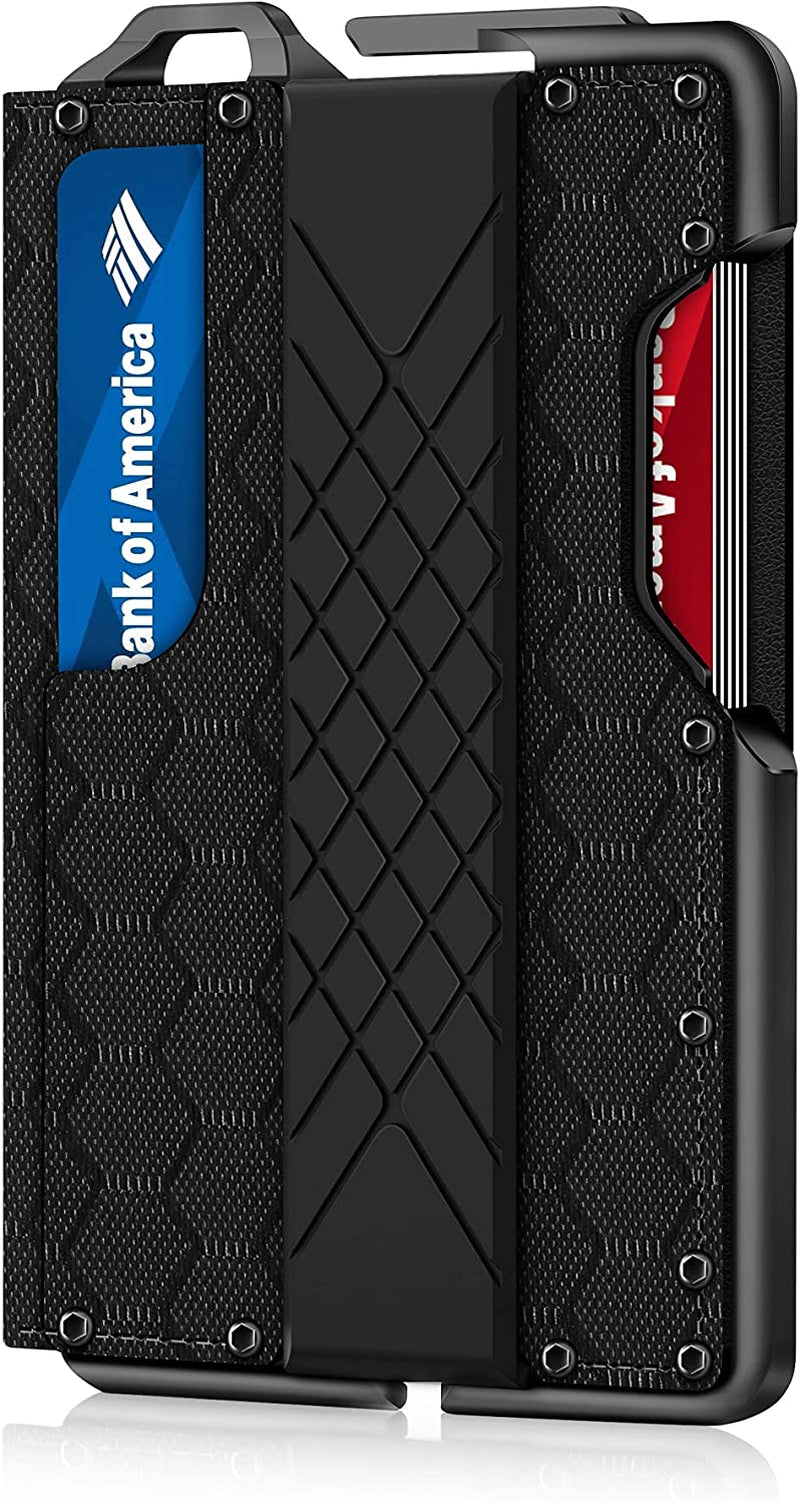 Tactical Minimalist Wallet for Men, Slim Rfid-Blocking Metal Card Holder, Front Pocket Men’S Leather Dapper Bifold Wallet with Money Clip Carbon Fiber