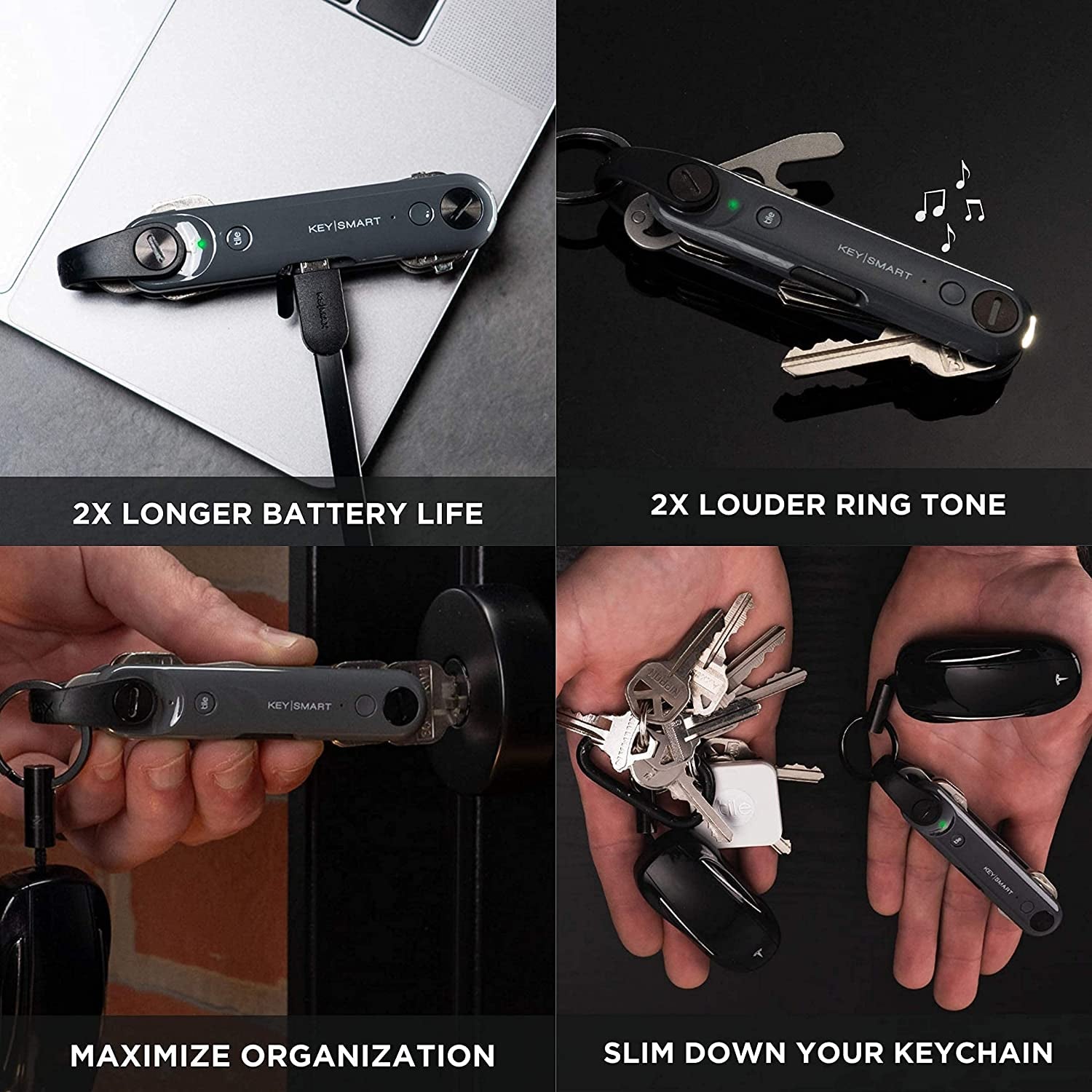 Keysmart Max - Great Gift for Men Key Organizer - Compact Trackable W LED Flashlight and Tile Bluetooth Key Finder - Attach Car Key Fob and Other Keychain Accessories (Up to 14 Keys, Steel Gray)