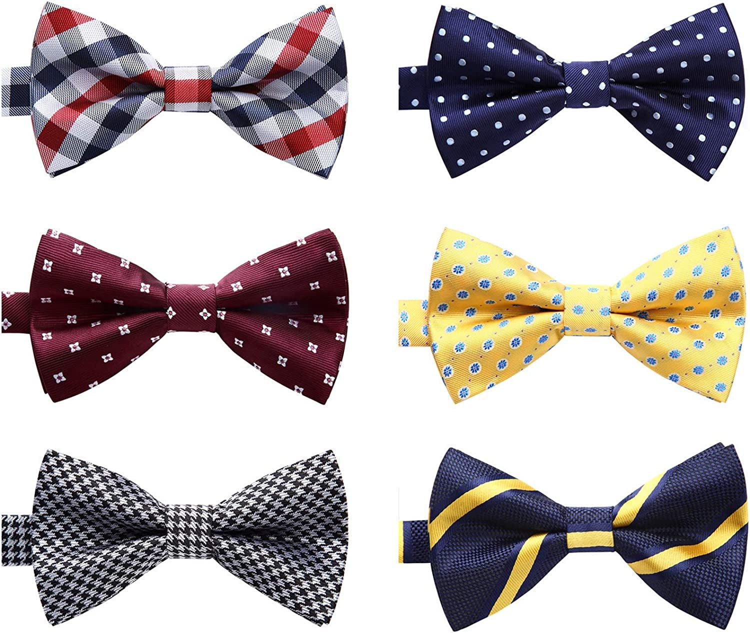 3/6 Pack Bow Ties for Men Paisley Plaid Dot Pre-Tie Bow Tie and Pocket Square Formal Bowties Handkerchief Set Adjustable