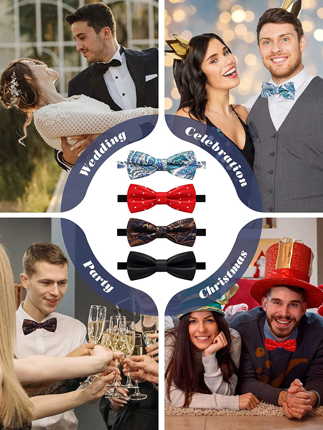 30 Pieces Elegant Pre Tied Bow Ties for Men Boys with Adjustable Floral Neck Band Bowties for Kids Pre Tied Set