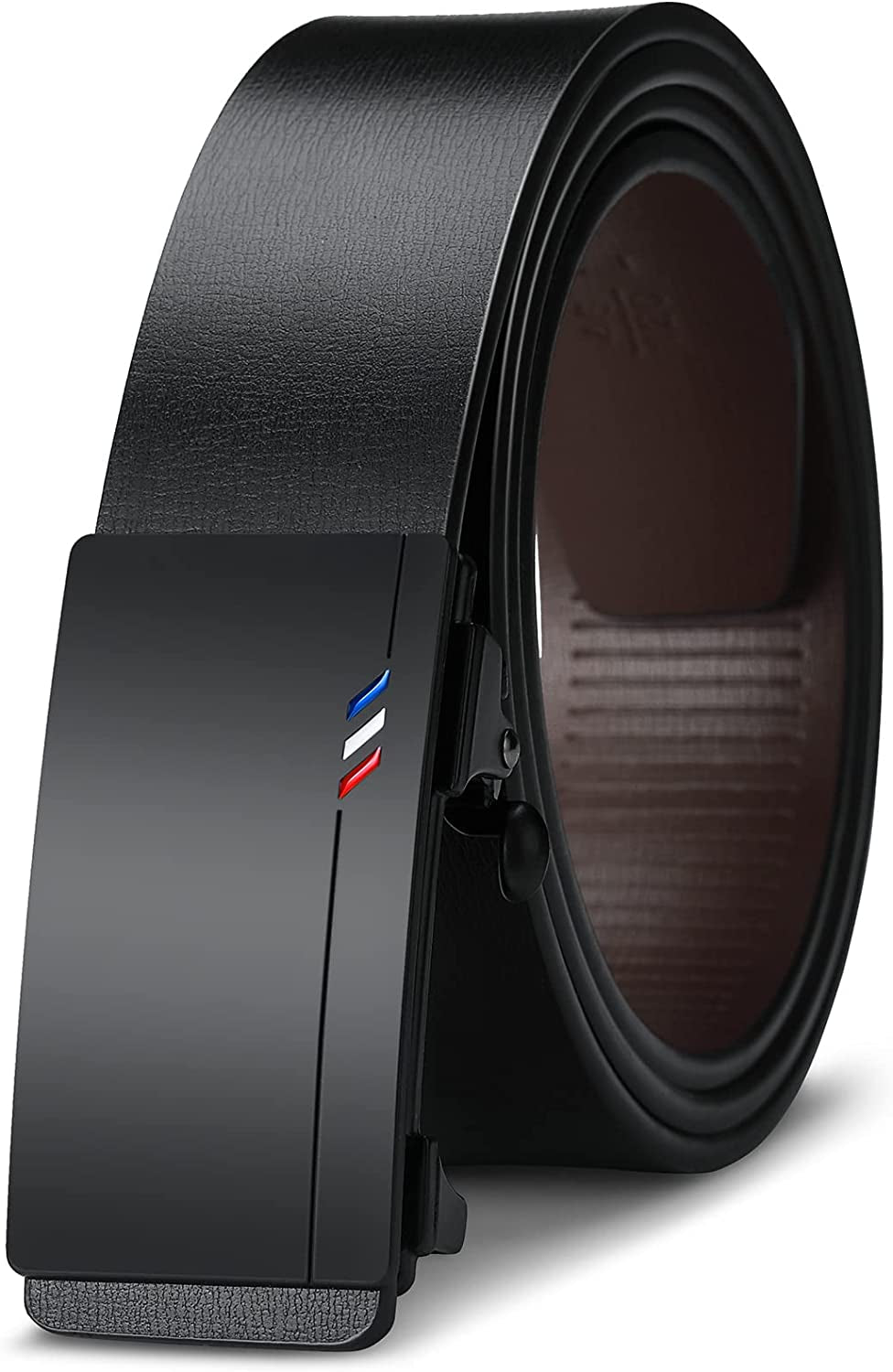 Black Belt Men, Genuine Leather Dress Designer Belts for Men, Fashion Slide Ratchet Click Casual Mens Belt for Jeans
