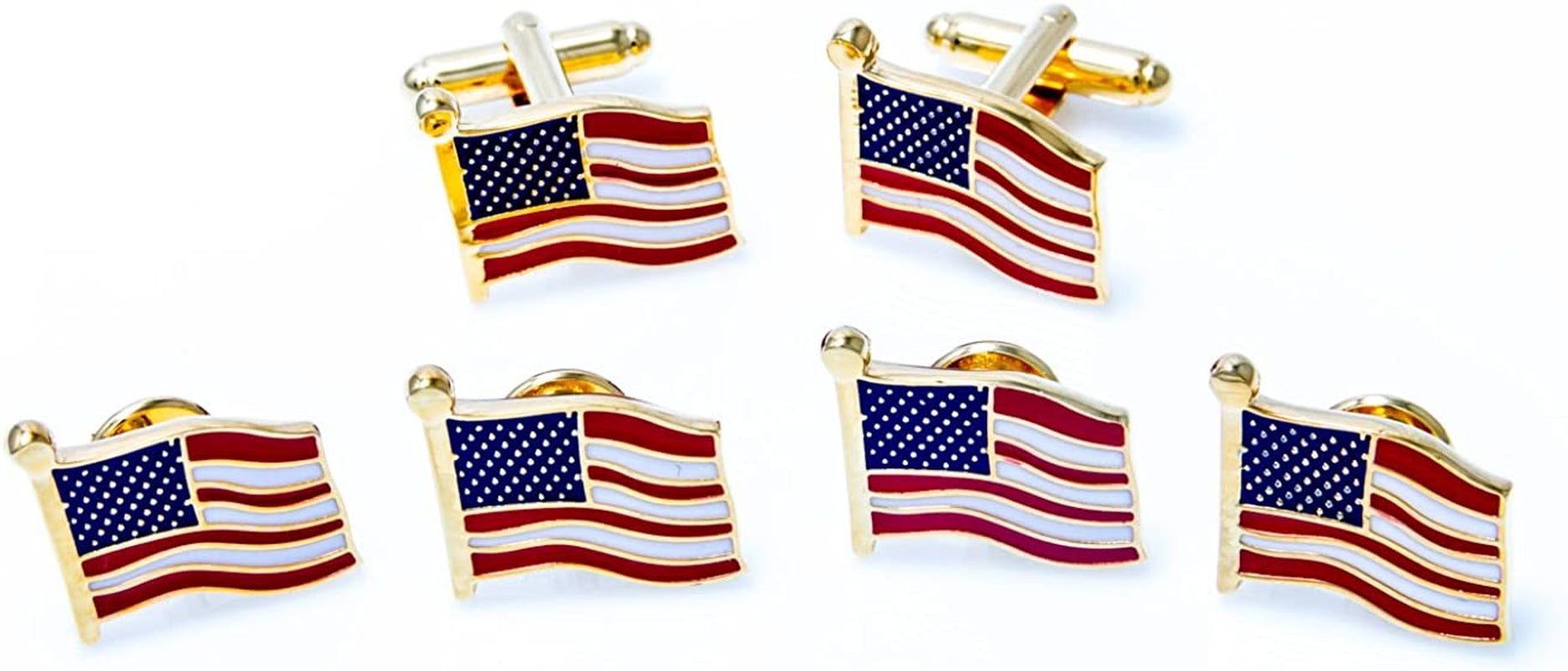 United States of America Flag USA Tuxedo Cufflinks and Studs Set in a Presentation Gift Box & Polishing Cloth