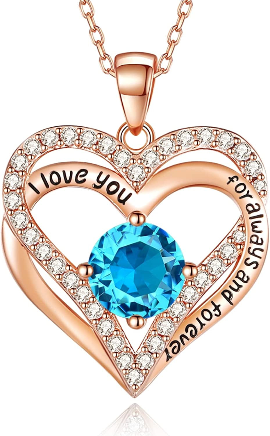 925 Sterling Silver Jewelry for Women, 18K Rose Gold Necklaces for Wife, Birthstone Diamond Heart Pendant for Christmas, Anniversary Jewelry Gift for Her, Girlfriend Necklaces Gift for Valentines Day