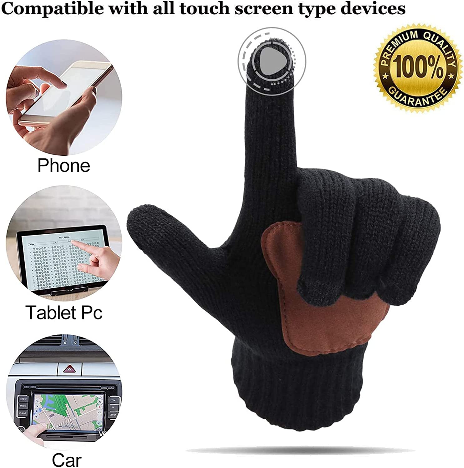 Men & Women Winter Knit Hat Beanie Long Scarf Touchscreen Gloves Set Skull Cap Neck Warmer Gloves Set with Fleece Lined