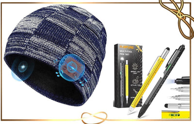 Gifts for Men Bluetooth Beanie Hat & Multi Tool Pen - 2 Cool Gadgets Set for Dad Birthday Women Christmas Stocking Stuffers
