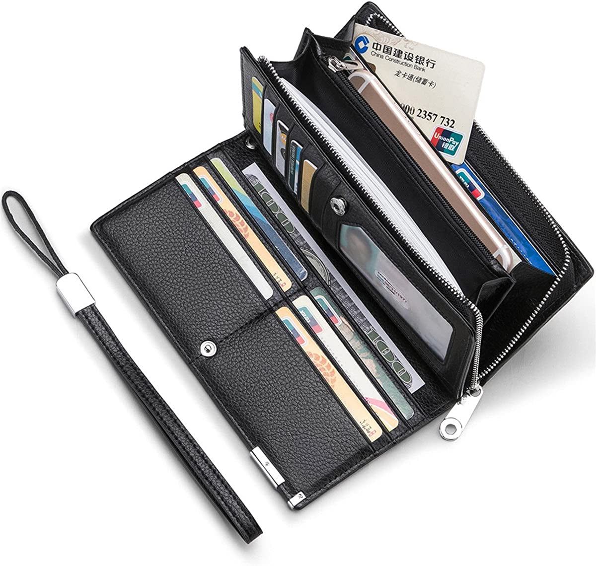 Long Wallets for Men Leather RFID Blocking Bifold Wallet with Zipper