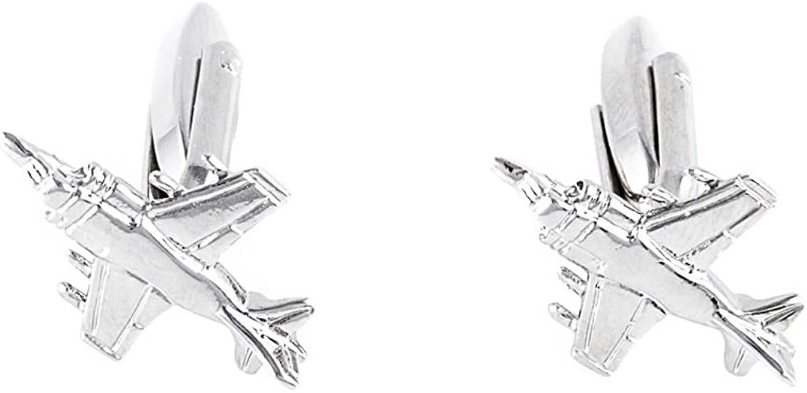 Plane Airplane Pilot Jets 6 Pairs Cufflinks in a Presentation Gift Box, Collar Tabs & Polishing Cloth