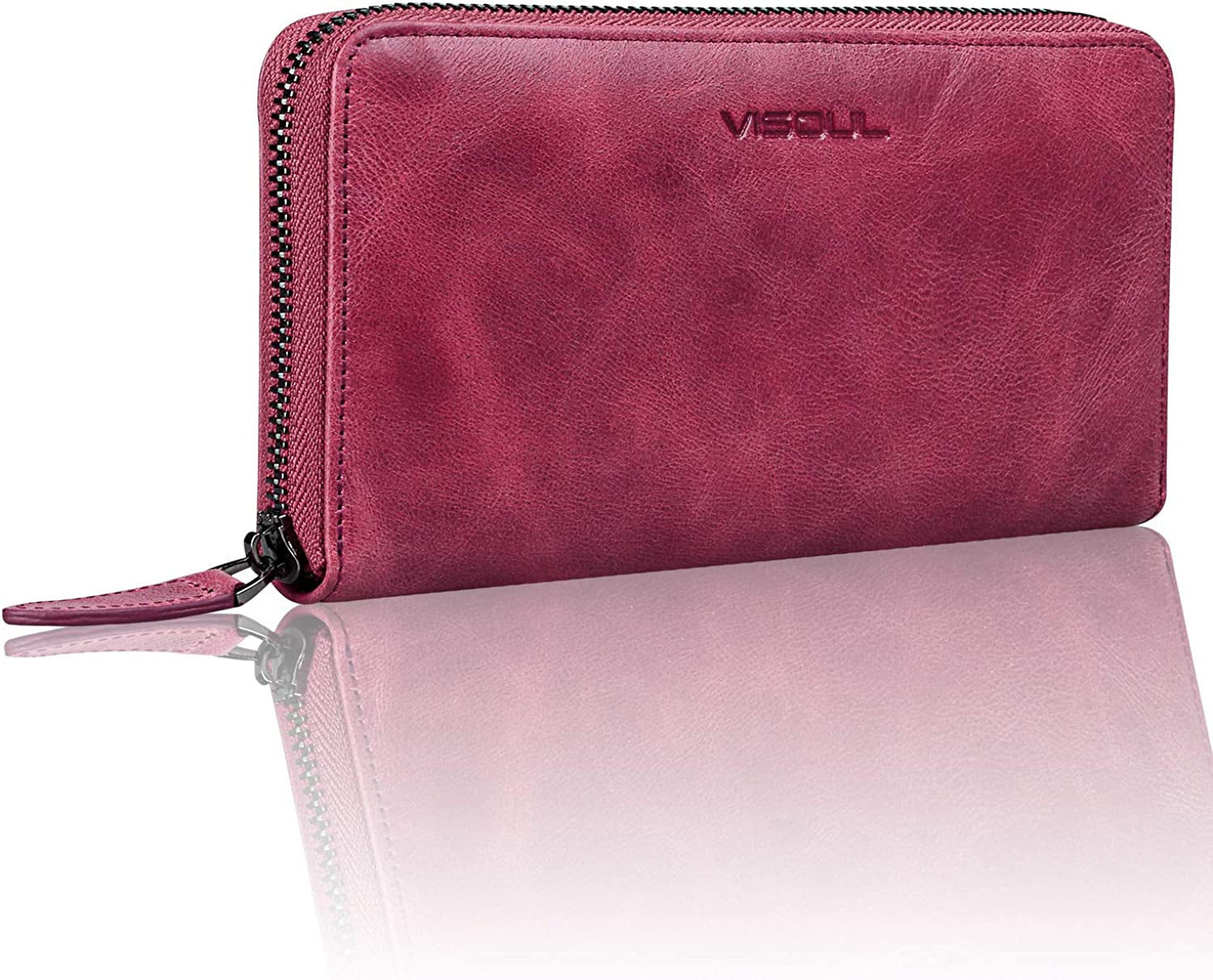 Leather Long Zippered Pouch Wallet for Men and Women with RFID Blocking, Large Clutch Cash Long Wallet with Zipper