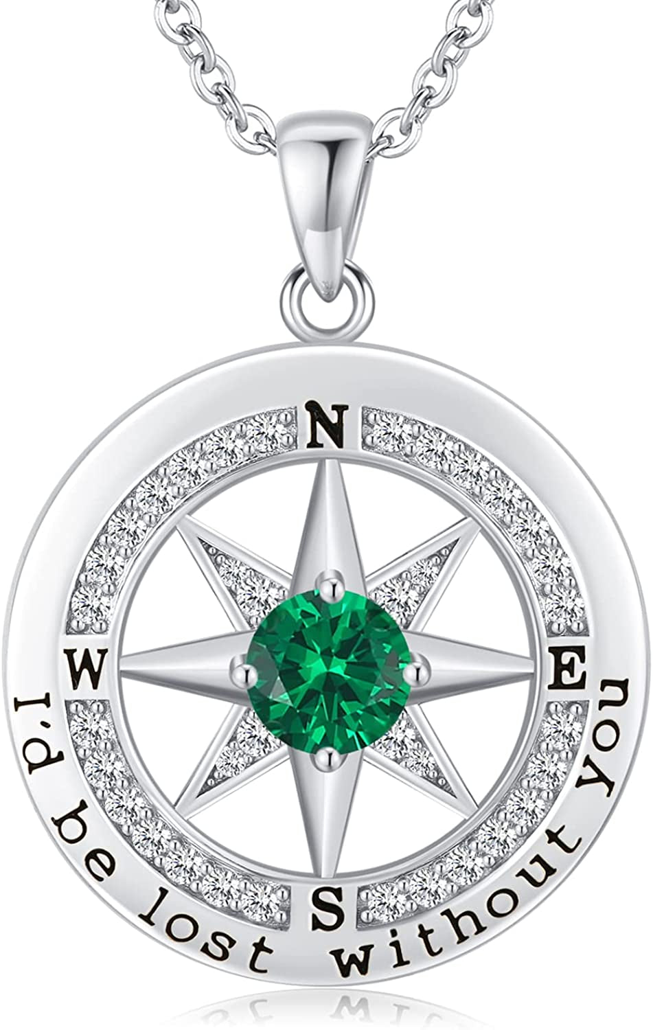 S925 Necklace Gift for Wife, Compass Jewelry Women Wedding Anniversary, Sterling Silver Girlfriend Birthday Gifts for Her, Girls Necklaces for Daughter Valentines Day, I'D Be Lost without You