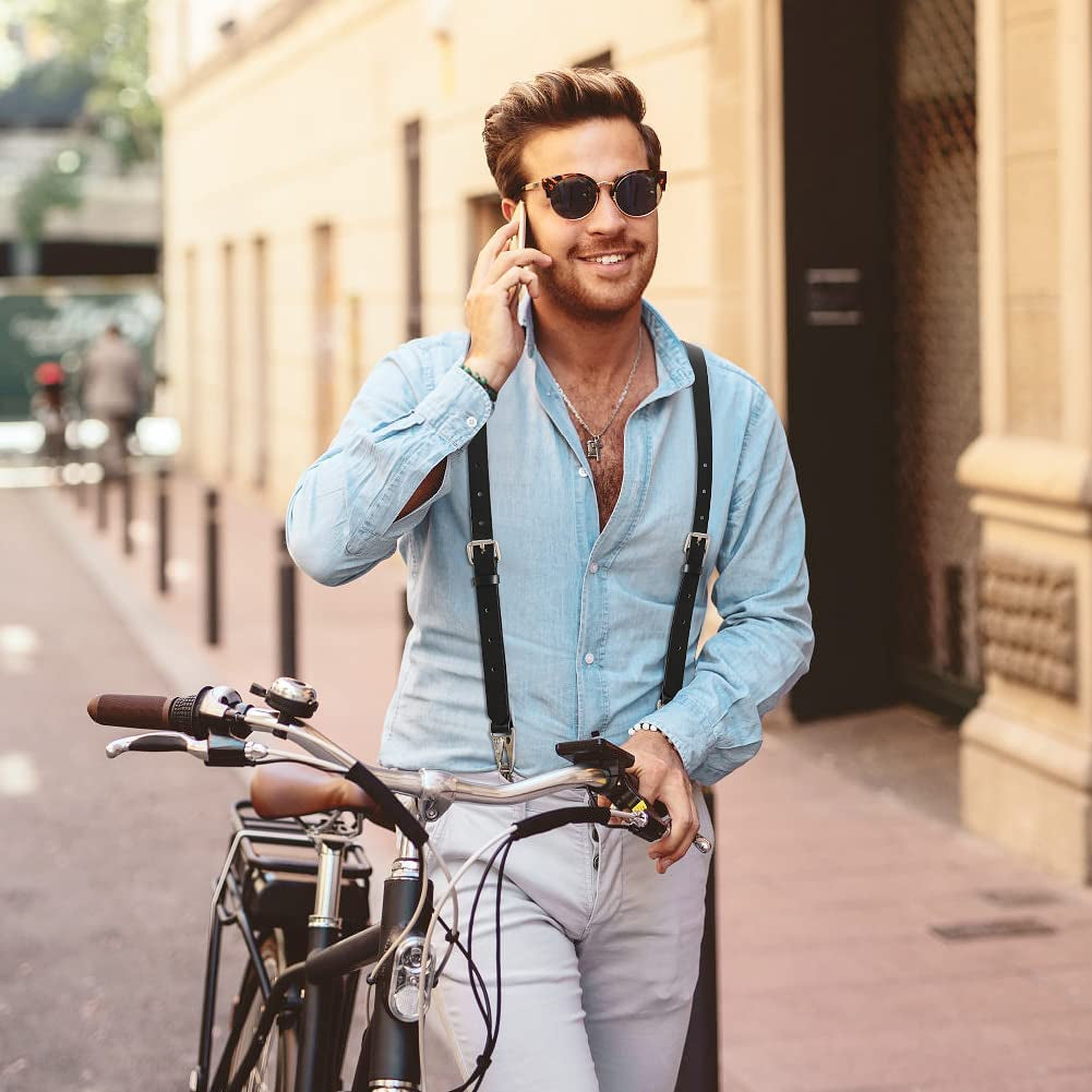 Genuine Leather Suspenders for Men, Y Design Leather Suspenders