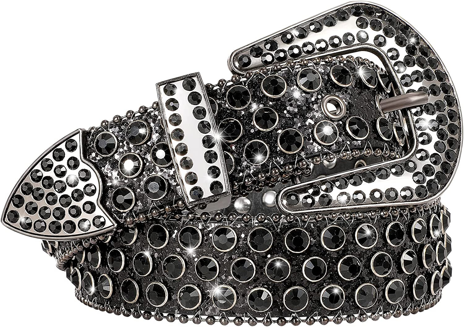 Men Women Fashion Rhinestone Belt Western Cowgirl Bling Studded Design Leather Diamond Belt for Jeans Dress