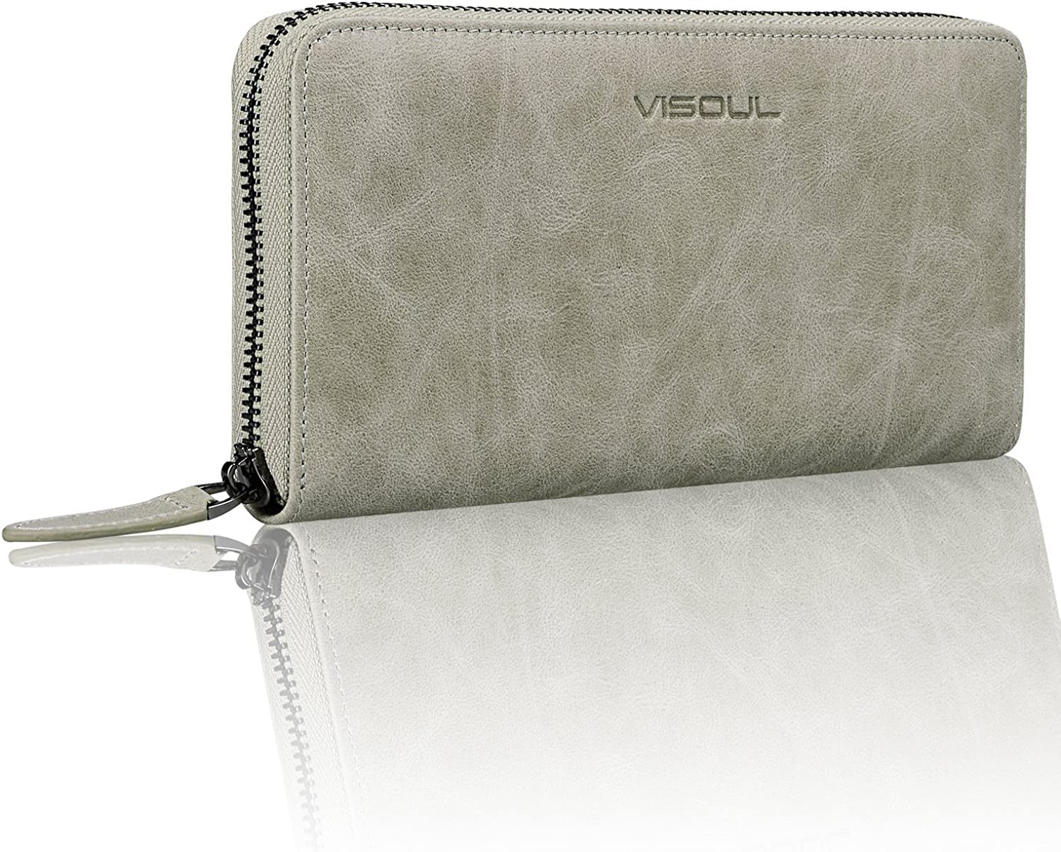 Leather Long Zippered Pouch Wallet for Men and Women with RFID Blocking, Large Clutch Cash Long Wallet with Zipper
