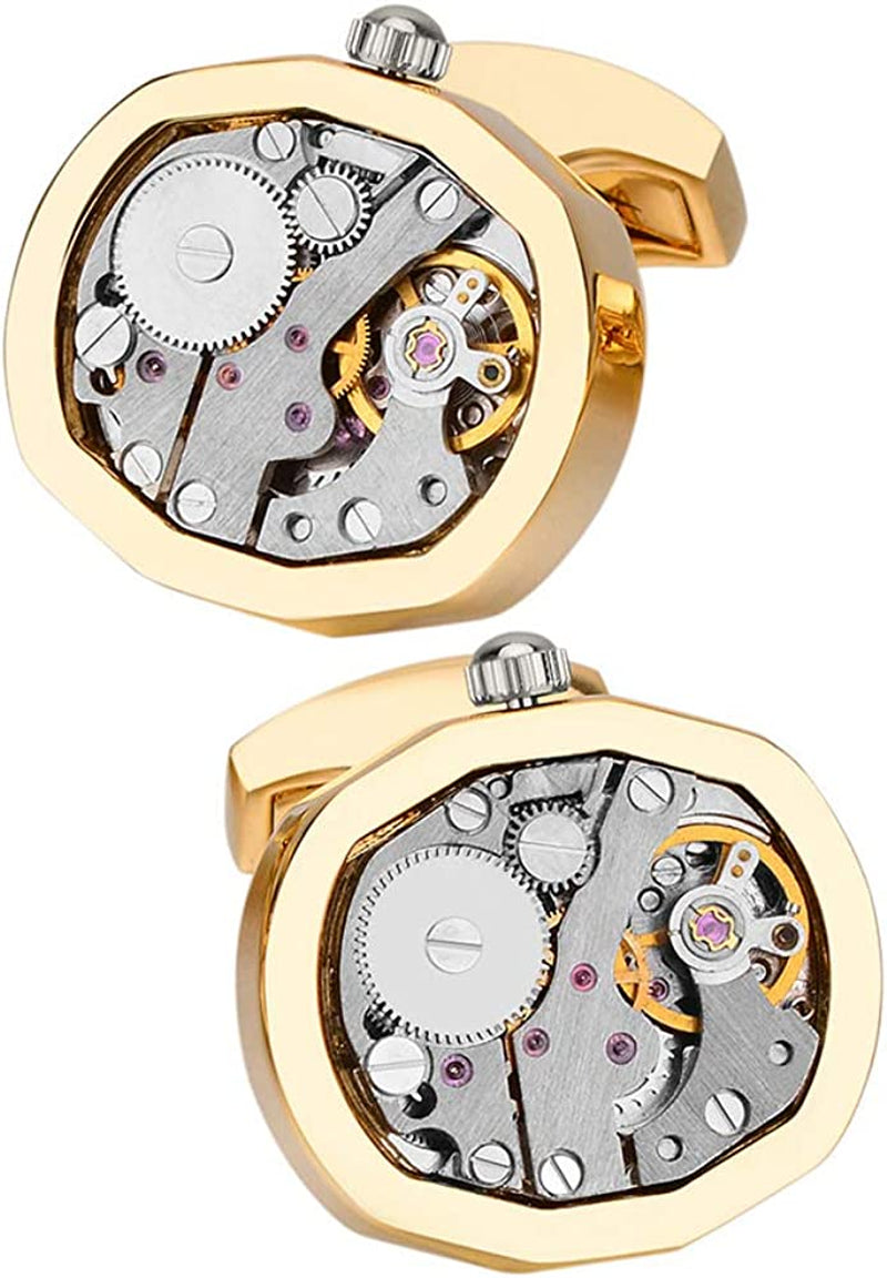 Stainless Steel Kinetic Working Watch Cuff Links Movement Steampunk Cufflinks