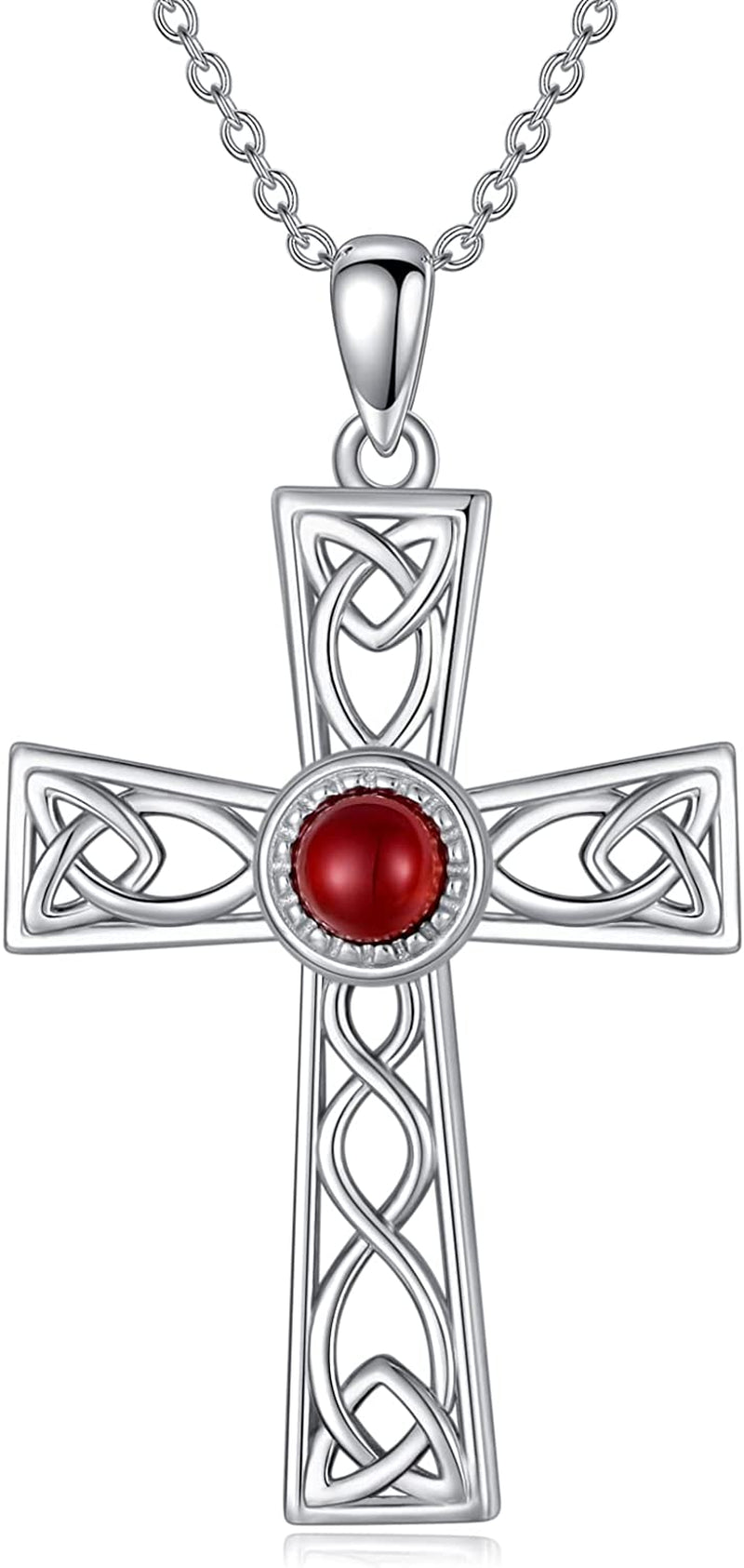 Celtic Cross Necklace for Women with Natural Turquoise/Jade/Red Agate Sterling Silver Irish Trinity Knot Cross Pendant Necklace Jewelry Gifts for Christmas Birthday Valentine’S Day