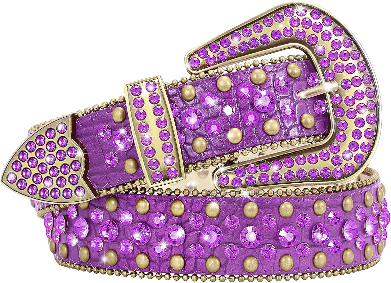 Women Rhinestone Belt for Jeans, Men Western Cowgirl Bling Studded Belt Faux Crocodile Grain Leather