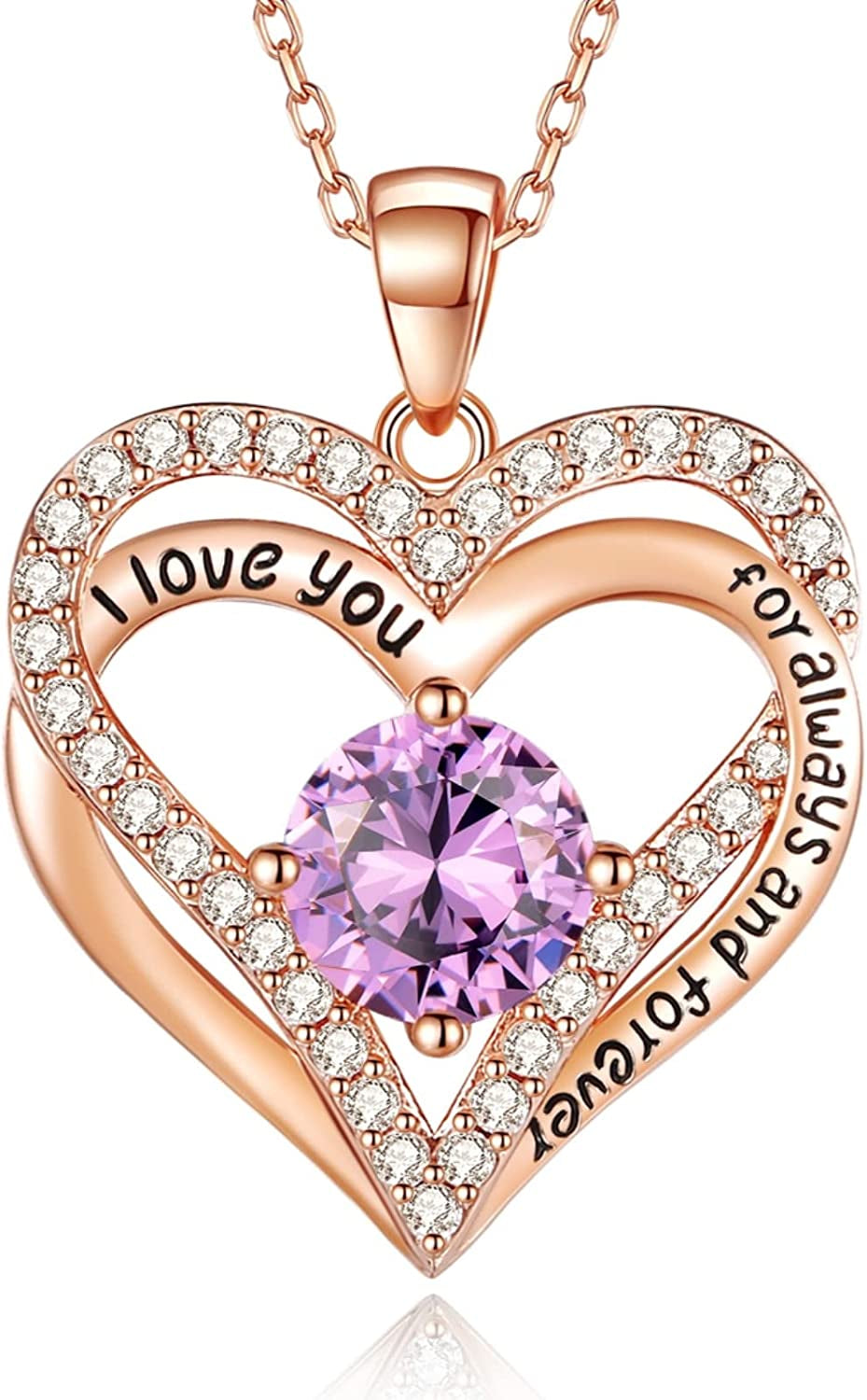 925 Sterling Silver Jewelry for Women, 18K Rose Gold Necklaces for Wife, Birthstone Diamond Heart Pendant for Christmas, Anniversary Jewelry Gift for Her, Girlfriend Necklaces Gift for Valentines Day