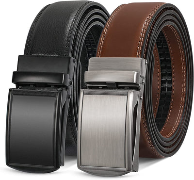 Men'S Ratchet Belt for Dress 2Pack Slid Leather Belt with Automatic Click Buckle