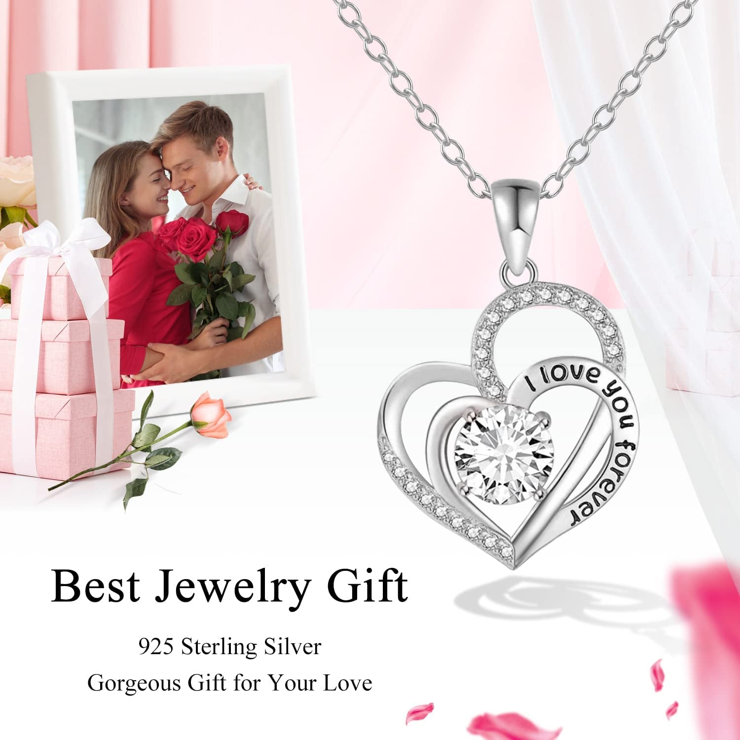 Necklaces for Women 925 Sterling Silver Forever Love Heart Pendant Necklace, Christmas Birthday Anniversary Valentine'S Day Jewelry Gift for Wife Mother Girls