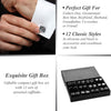 12 Pairs Cufflinks Two Tone Classy Stylish Men Black Silvertone Cuff Links Elegant Set Gift Box