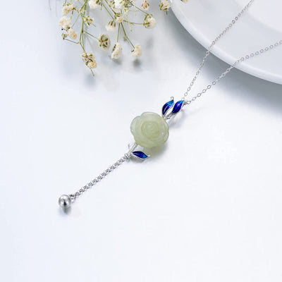 Jade Necklace Rose Flower Tassel Pendant Necklace Valentine'S Day Gifts for Women Girl Daughter Mom