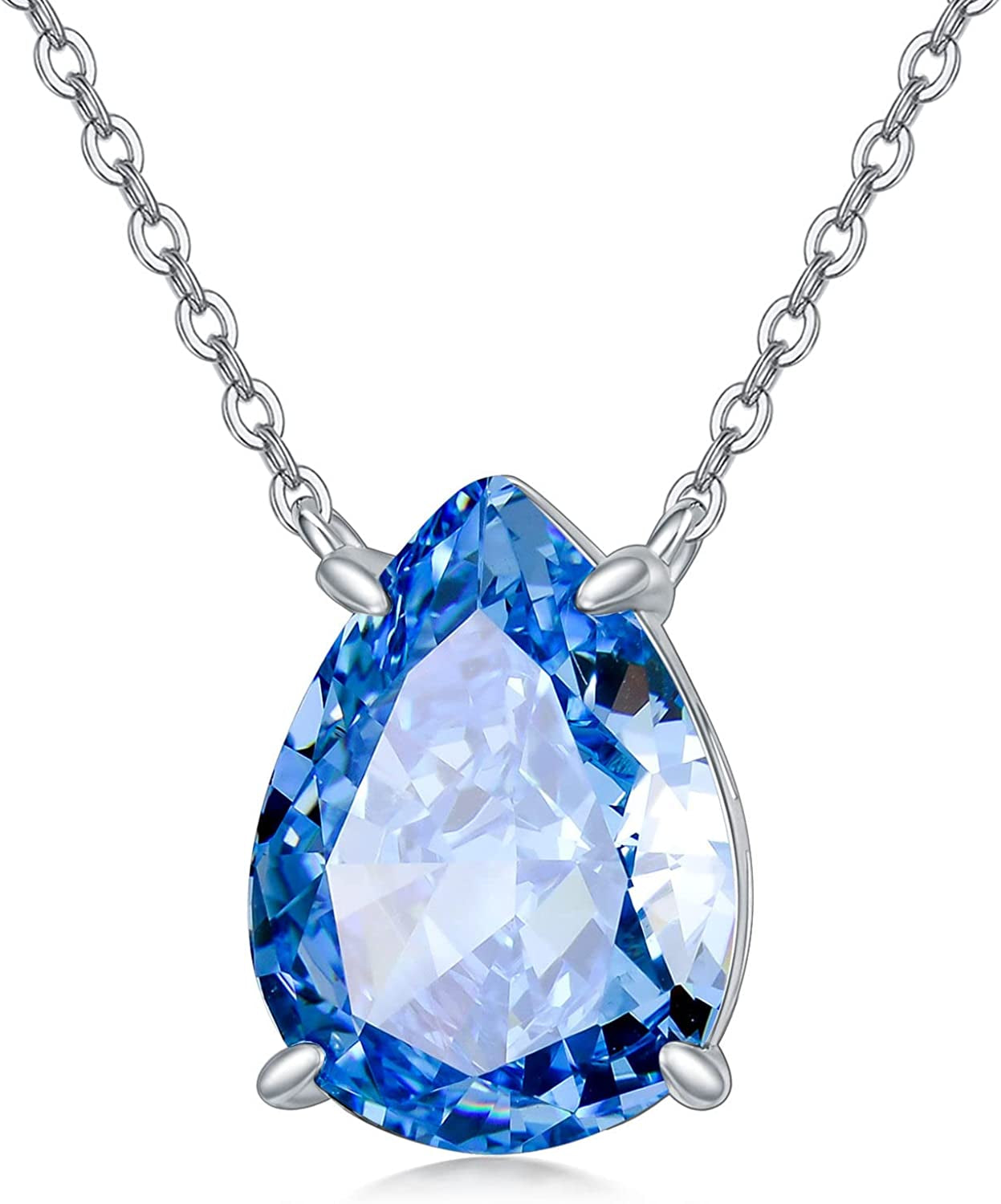 Valentines Day Gifts Teardrop Birthstone Choker Pendant Necklace 925 Sterling Silver Teardrop Creshed Ice Necklace,Bridal Prom - Elegant Birthday Mothers Day Anniversary Wedding Jewelry Gifts for Women Her Wife Mom