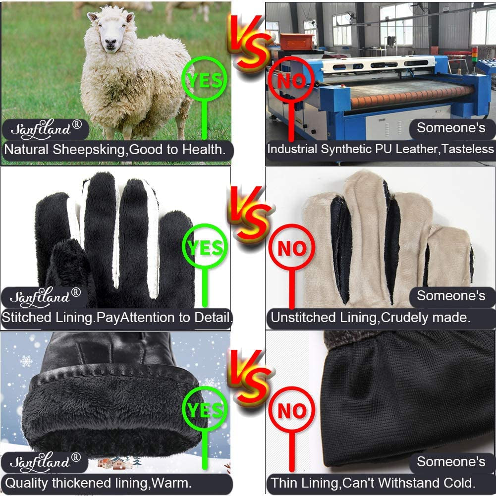 Men'S Leather Gloves, Black Driving/Working Touchscreen Lambskin Cashmere Winter Mittens