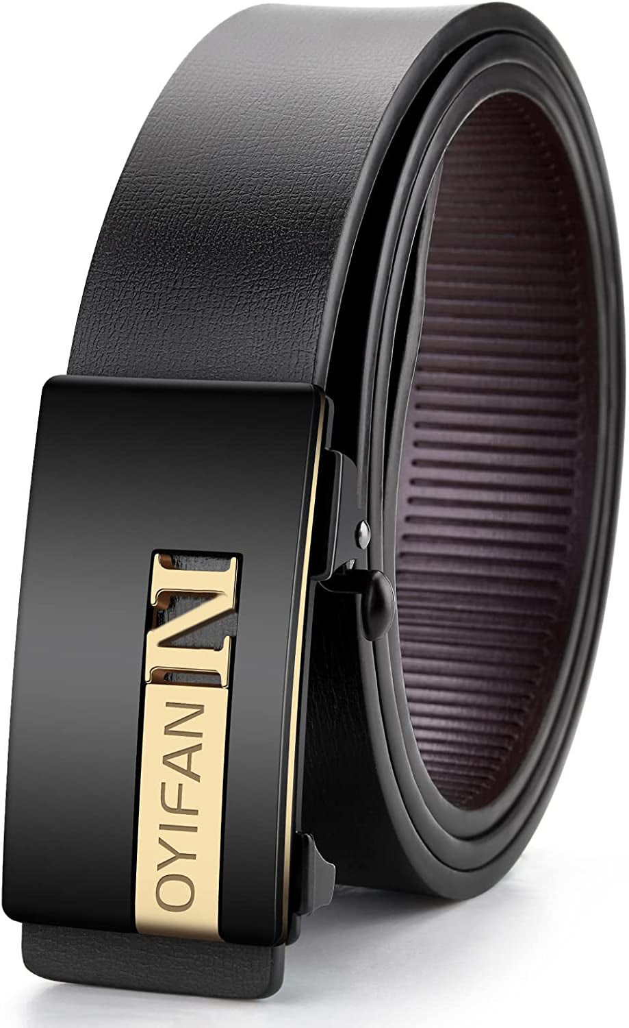 Black Belt Men, Genuine Leather Dress Designer Belts for Men, Fashion Slide Ratchet Click Casual Mens Belt for Jeans