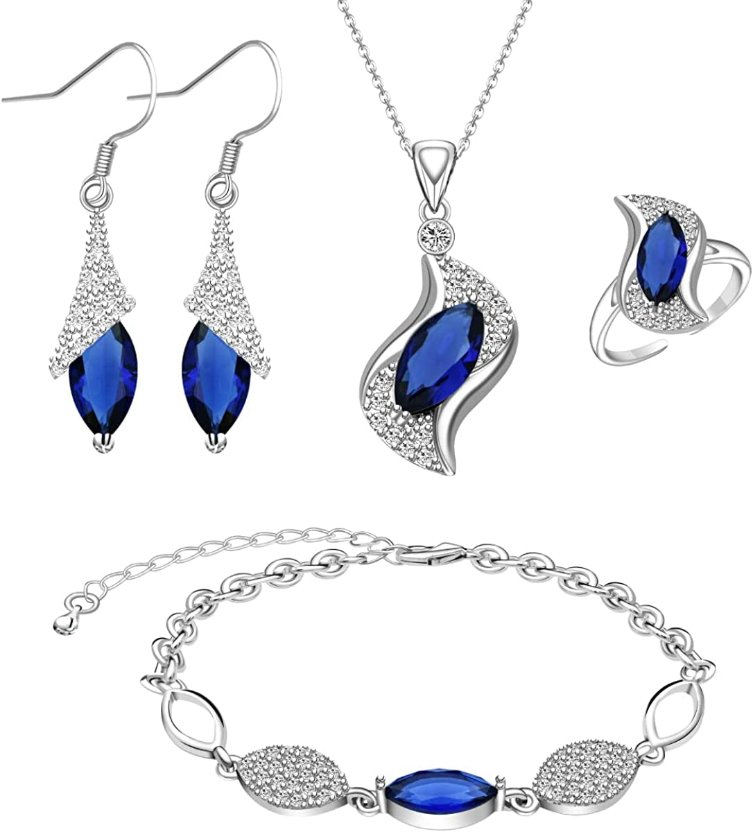 Jewelry Sets for Women Necklace Dangle Earrings Adjustable Ring Bracelet Costume Luxury Set for Women Girl Mom Wife Girlfriend Best Friend Ladies Bride Bridesmaid Gift