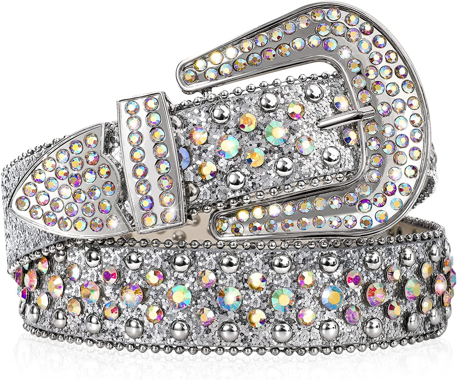 Women Rhinestone Belt for Jeans, Men Western Cowgirl Bling Studded Belt Faux Crocodile Grain Leather
