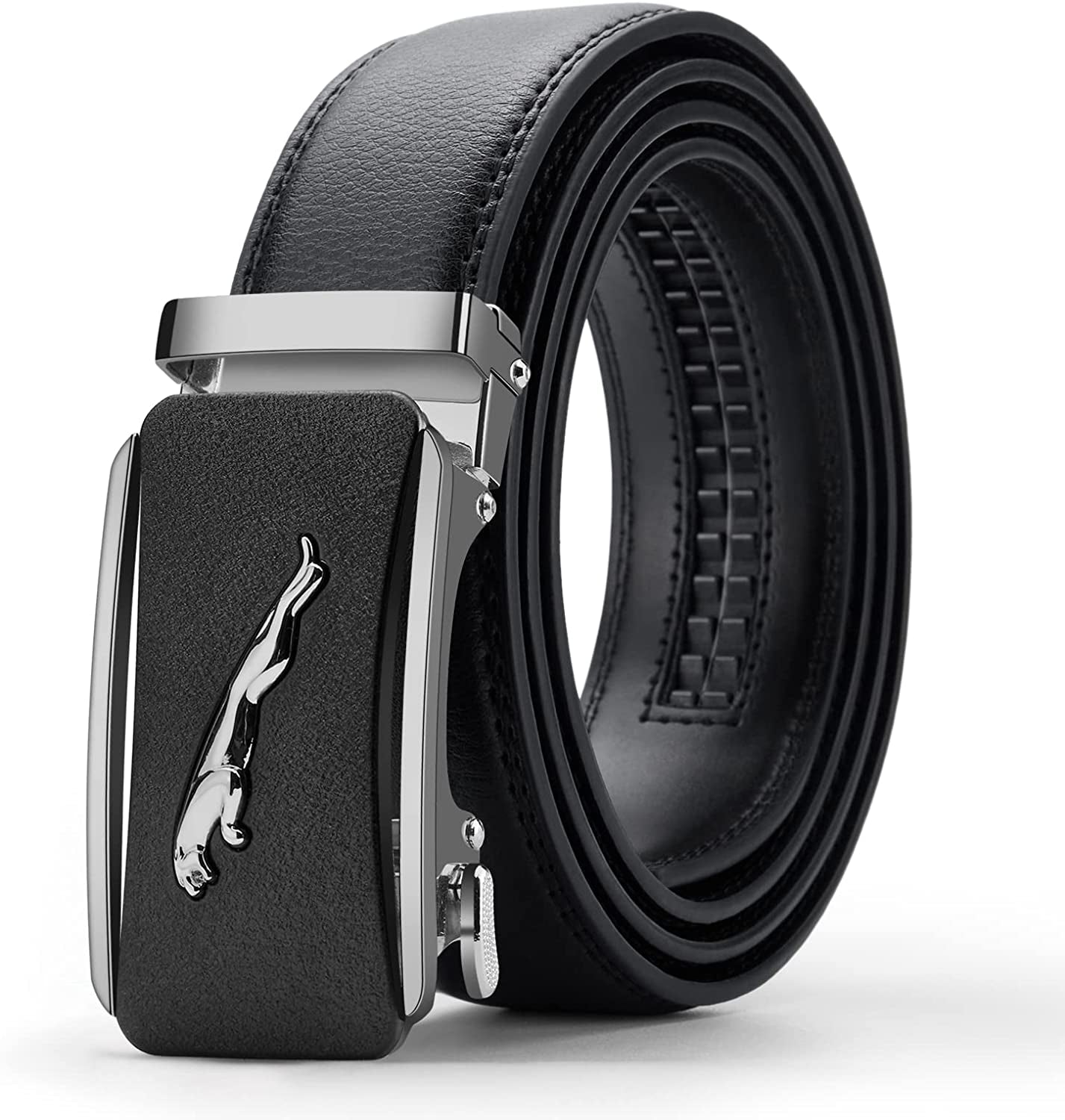 Black Belt Men,  Mens Leather Belts Slide Ratchet Belt Buckle Dress Casual Fashion Belt for Jeans Pants