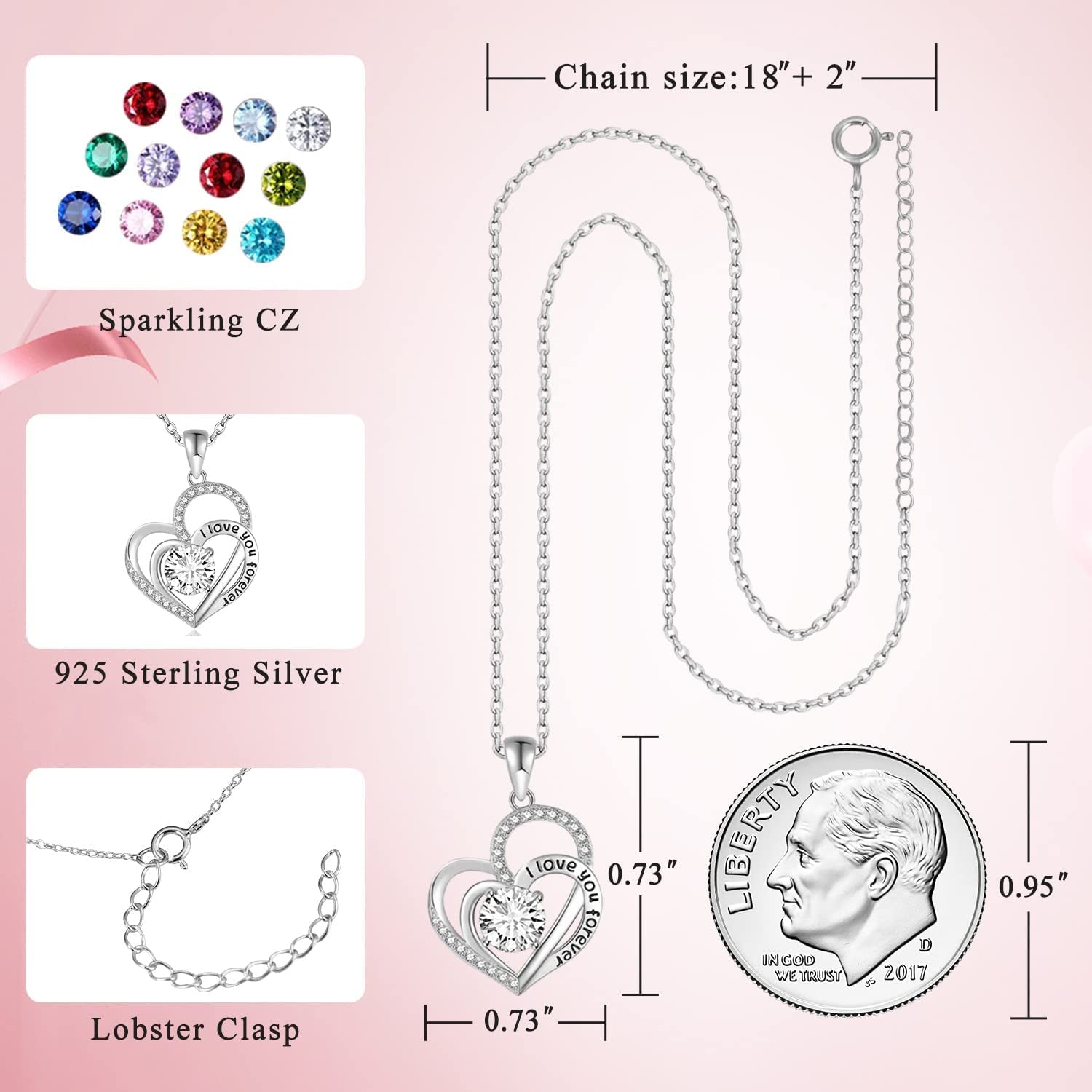 Necklaces for Women 925 Sterling Silver Forever Love Heart Pendant Necklace, Christmas Birthday Anniversary Valentine'S Day Jewelry Gift for Wife Mother Girls