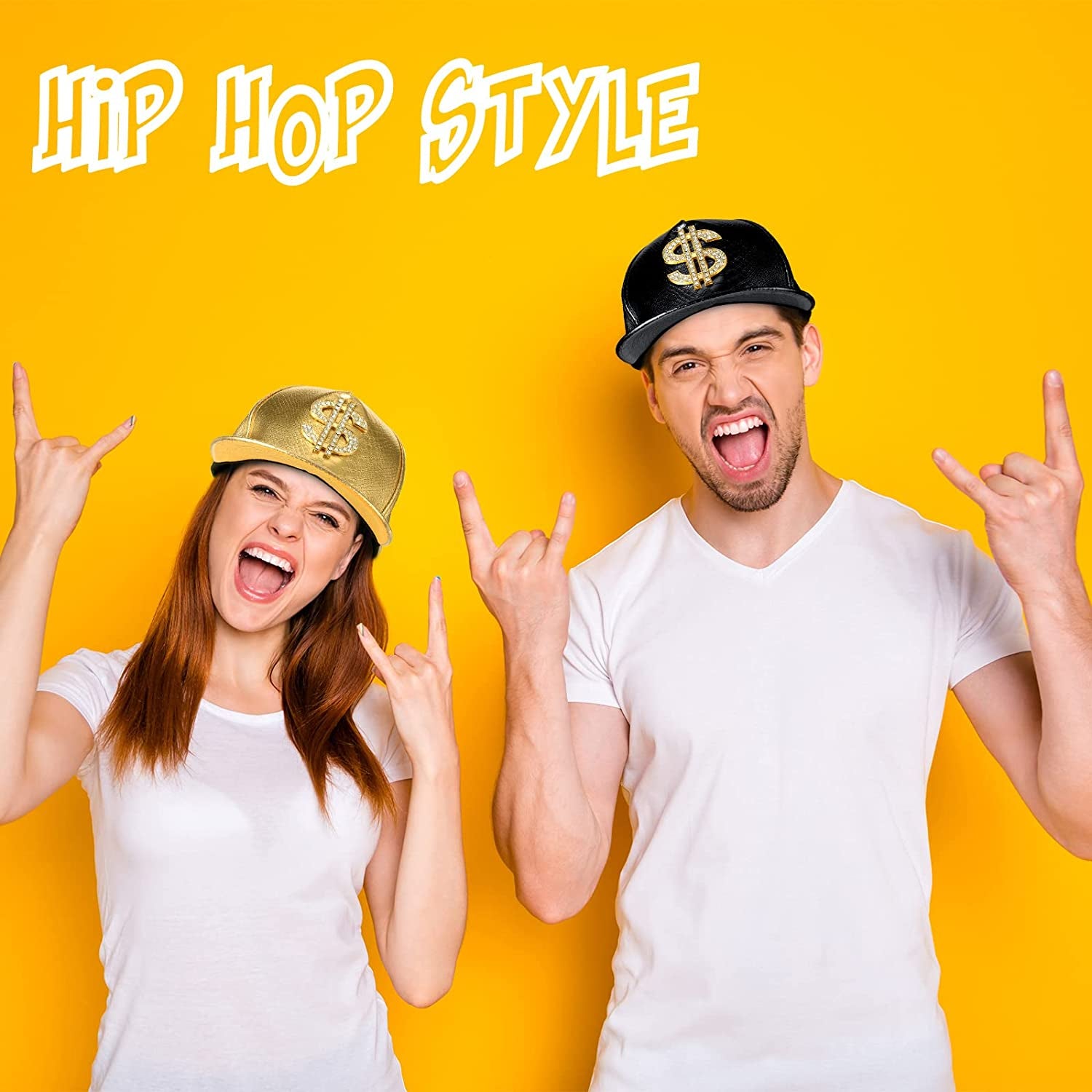 3 Pieces Funny Hat Gold Rapper Hat 80S 90S Adjustable Hip Hop Hat Dollar Sign Gold Snapback Hat Leather Brimmed Baseball Cap for Men