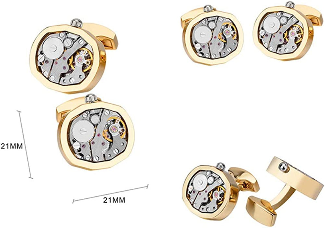 Stainless Steel Kinetic Working Watch Cuff Links Movement Steampunk Cufflinks