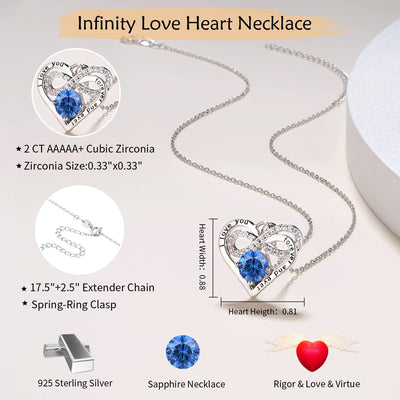 Infinity Heart Necklaces for Women Girls - 925 Sterling Silver Rose Gold Chain with 2 Carat (8MM) CZ Diamond, Christmas Valentines Day Birthday Wedding Jewelry Gifts for Women Wife Girls Her