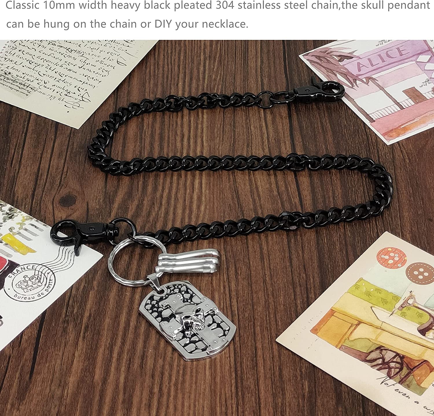 Mens Real Leather Skull Cross Biker Wallet with Chain Coins Pocket Black