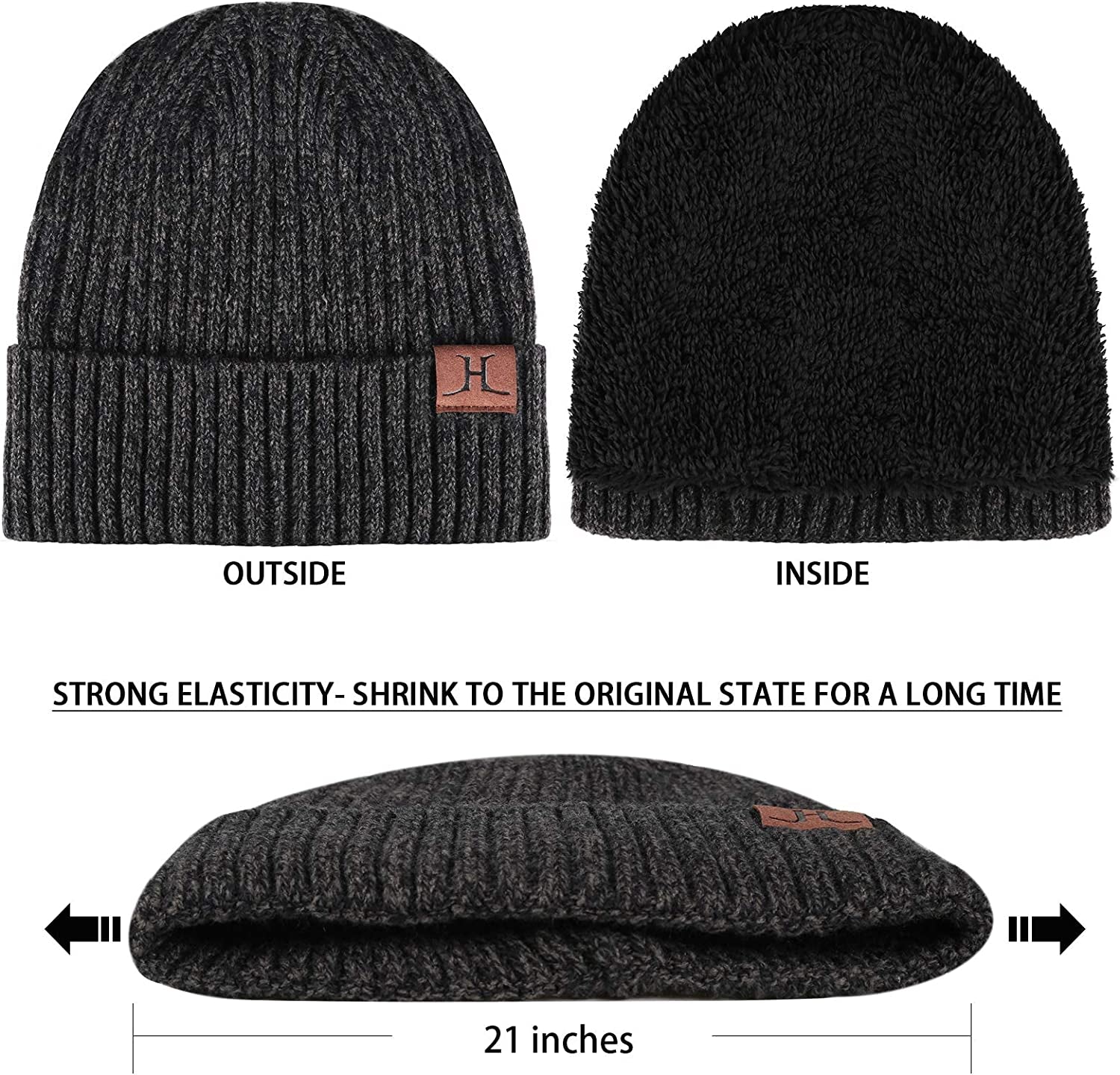 Men & Women Winter Knit Hat Beanie Long Scarf Touchscreen Gloves Set Skull Cap Neck Warmer Gloves Set with Fleece Lined