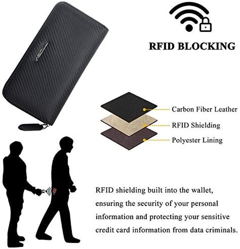 Leather Long Zippered Pouch Wallet for Men and Women with RFID Blocking, Large Clutch Cash Long Wallet with Zipper
