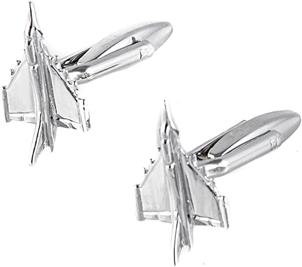 Plane Airplane Pilot Jets 6 Pairs Cufflinks in a Presentation Gift Box, Collar Tabs & Polishing Cloth