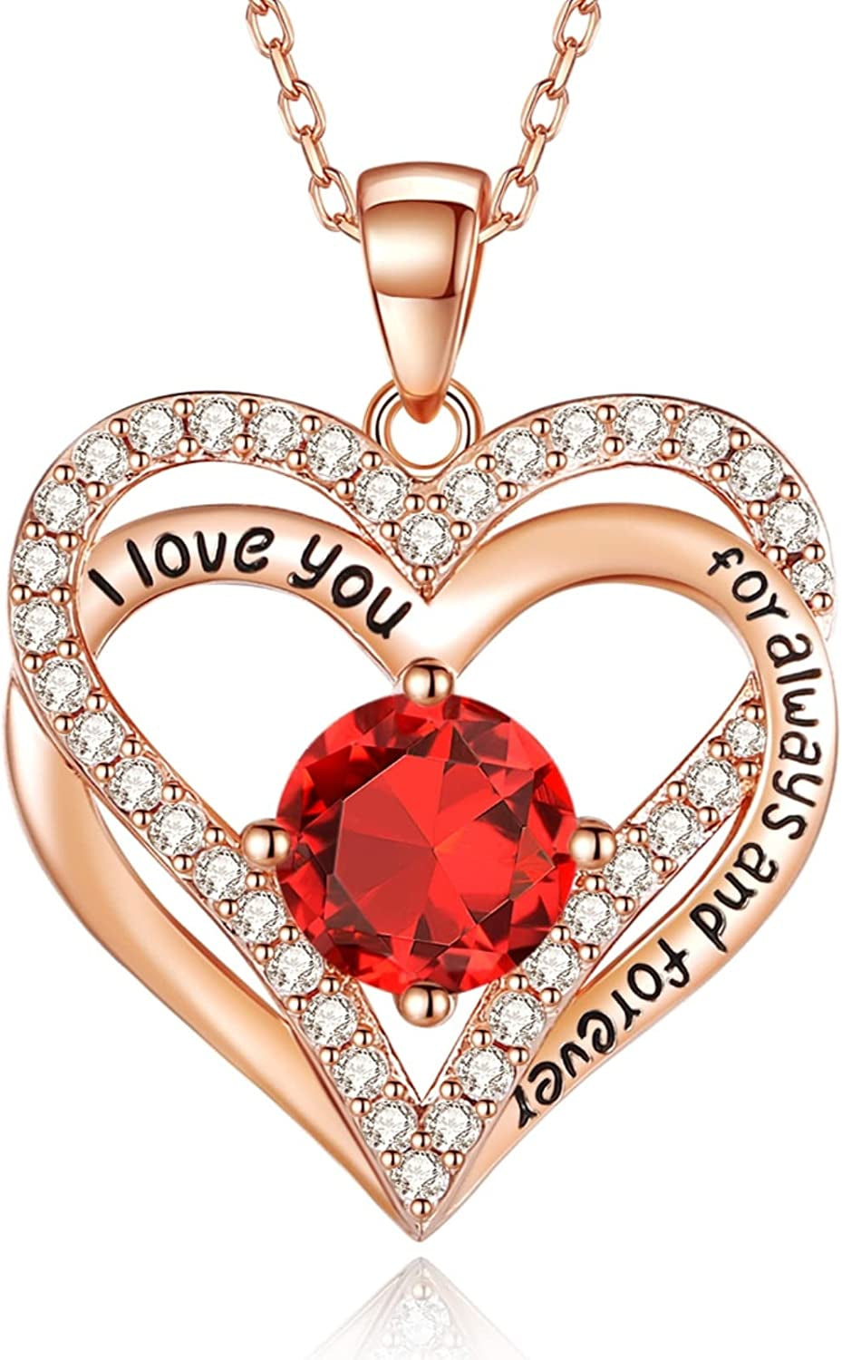 925 Sterling Silver Jewelry for Women, 18K Rose Gold Necklaces for Wife, Birthstone Diamond Heart Pendant for Christmas, Anniversary Jewelry Gift for Her, Girlfriend Necklaces Gift for Valentines Day