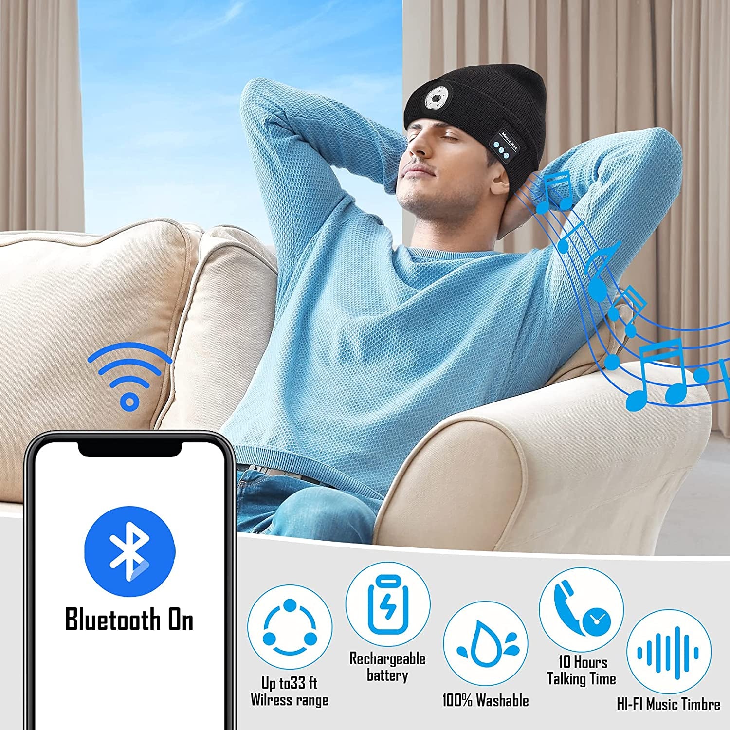 Stocking Stuffers for Men, LED Bluetooth Beanie Hat Men Gifts for Christmas Cool Gadgets for Men, Dad, Him