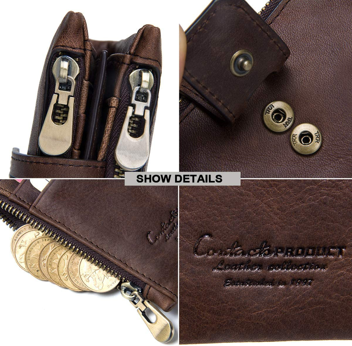 Wallet for Men- Men Leather Wallet,Trifold Wallet RFID Blocking Zipper Pocket Coin Credit Card Holder Purse with ID Window