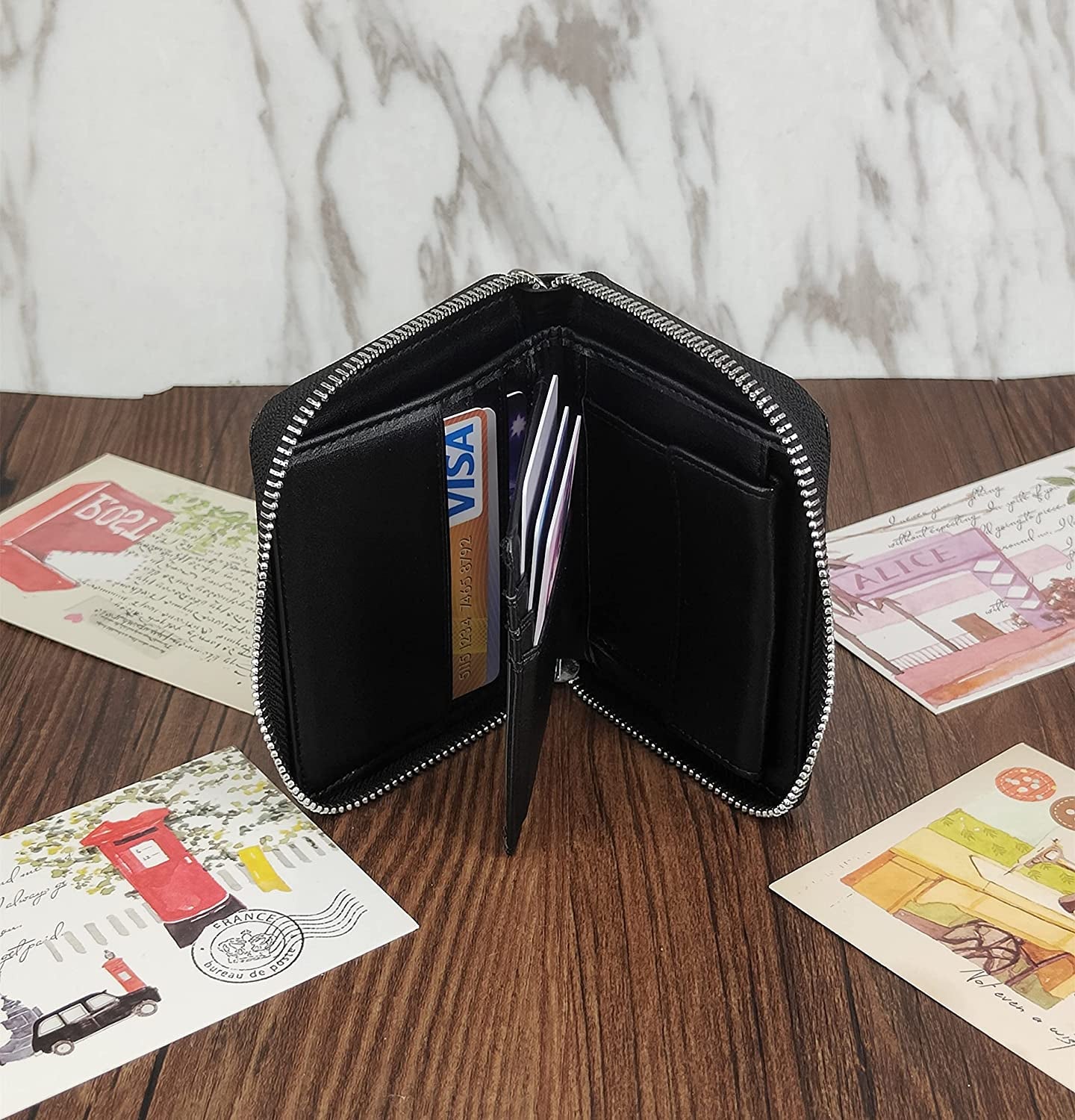 Mens Real Leather Skull Cross Biker Wallet with Chain Coins Pocket Black